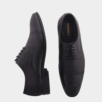 Cobbble Men's Premium Engraved Brogue Leather Shoes - Grey