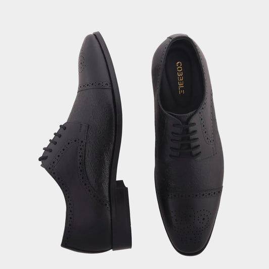 Cobbble Men's Premium Engraved Brogue Leather Shoes - Grey