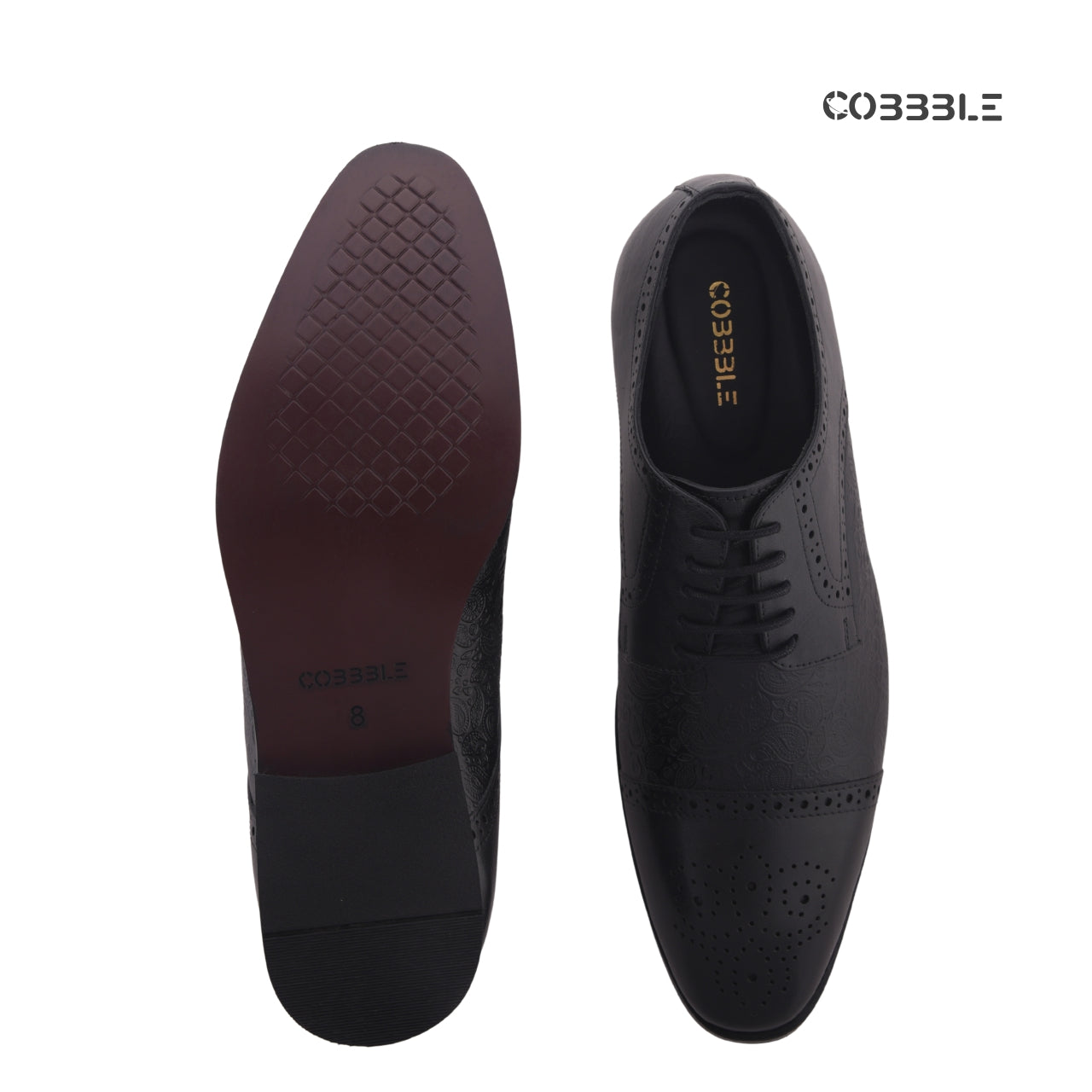 Cobbble Men's Premium Engraved Brogue Leather Shoes - Grey