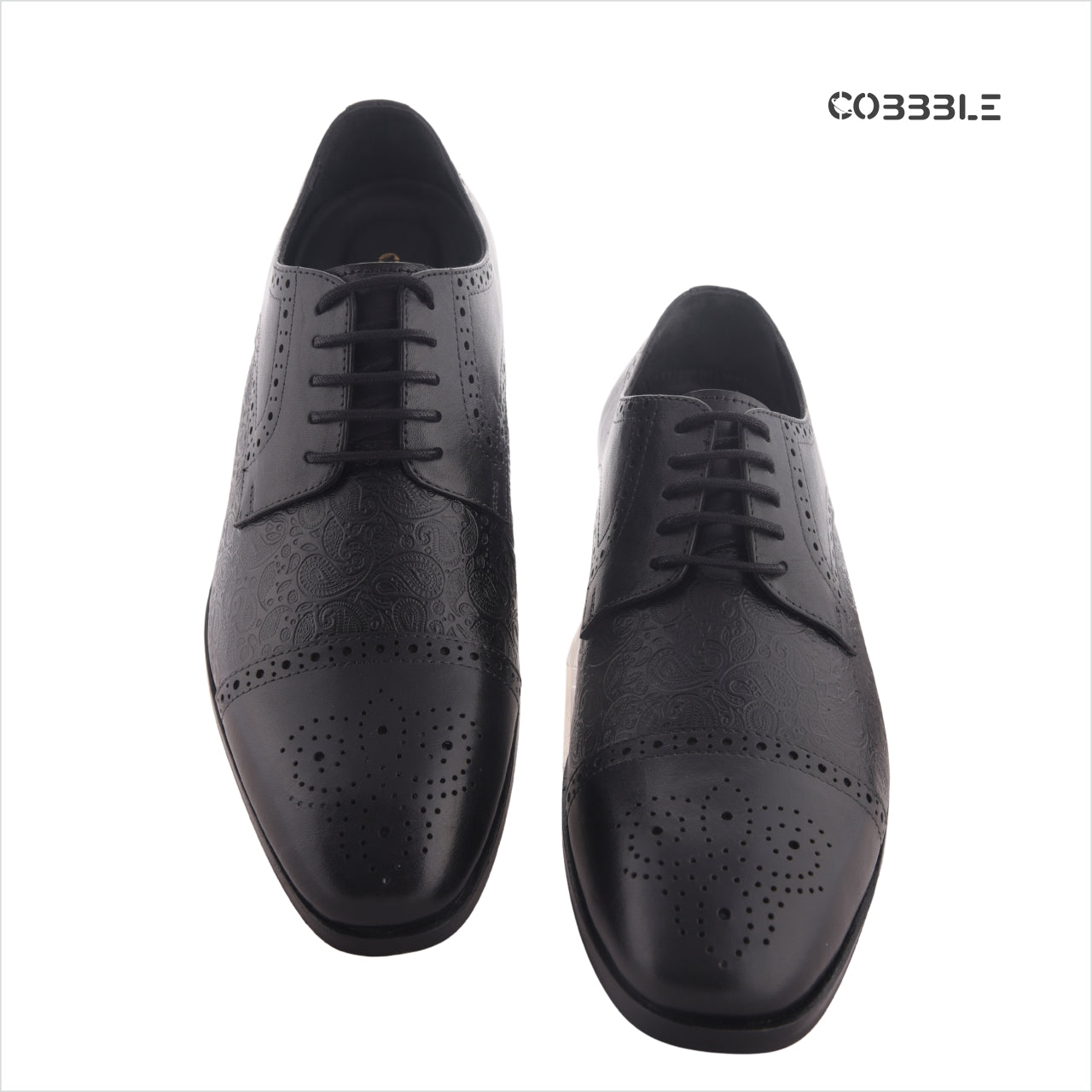 Cobbble Men's Premium Engraved Brogue Leather Shoes - Grey