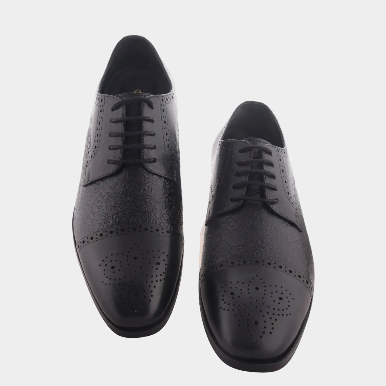 Cobbble Men's Premium Engraved Brogue Leather Shoes - Grey