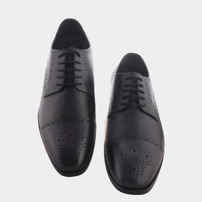 Cobbble Men's Premium Engraved Brogue Leather Shoes - Grey