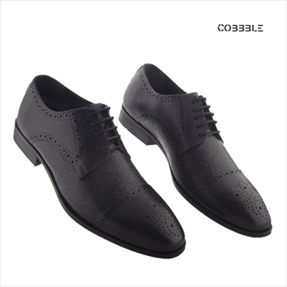 Cobbble Men's Premium Engraved Brogue Leather Shoes - Grey
