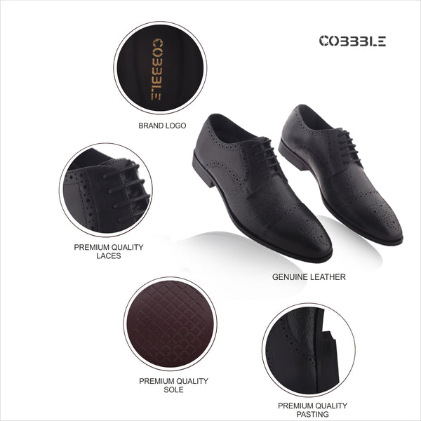 Cobbble Men's Premium Engraved Brogue Leather Shoes - Grey