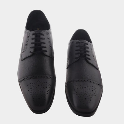 Cobbble Men's Premium Engraved Brogue Leather Shoes - Black