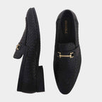 Cobbble Men's Genuine Leather Woven Loafer Shoes - Black
