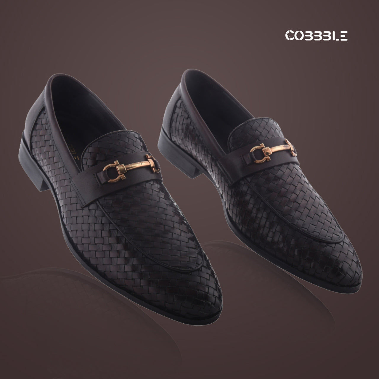 Cobbble Men's Genuine Leather Woven Loafer Shoes - Cherry