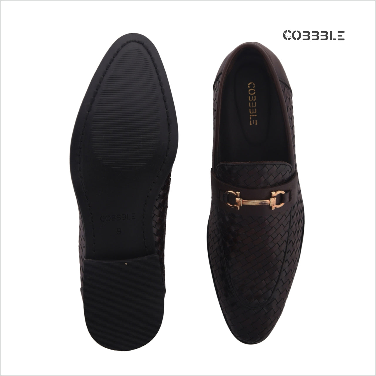 Cobbble Men's Genuine Leather Woven Loafer Shoes - Cherry