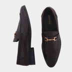 Cobbble Men's Genuine Leather Woven Loafer Shoes - Cherry