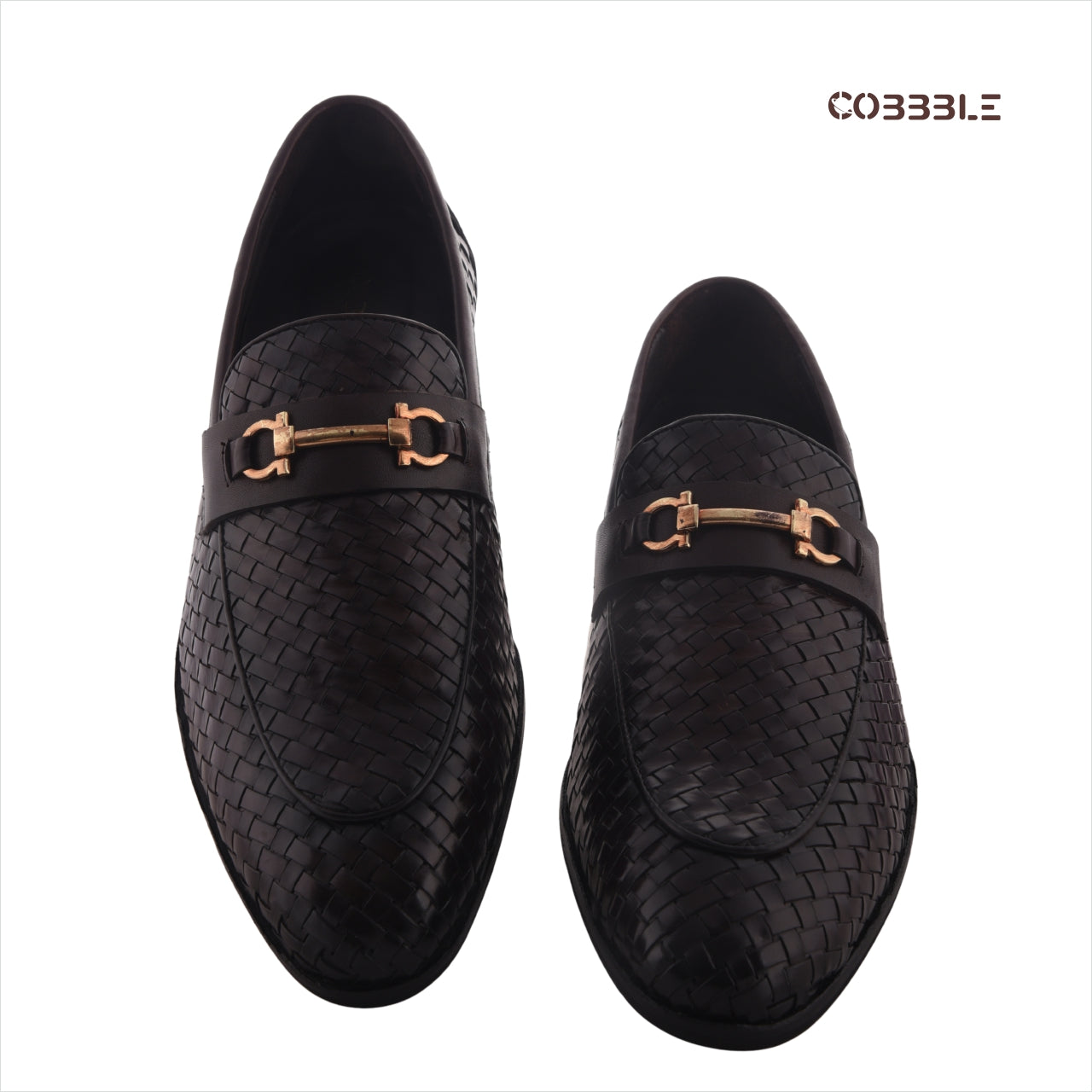 Cobbble Men's Genuine Leather Woven Loafer Shoes - Cherry