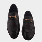 Cobbble Men's Genuine Leather Woven Loafer Shoes - Cherry