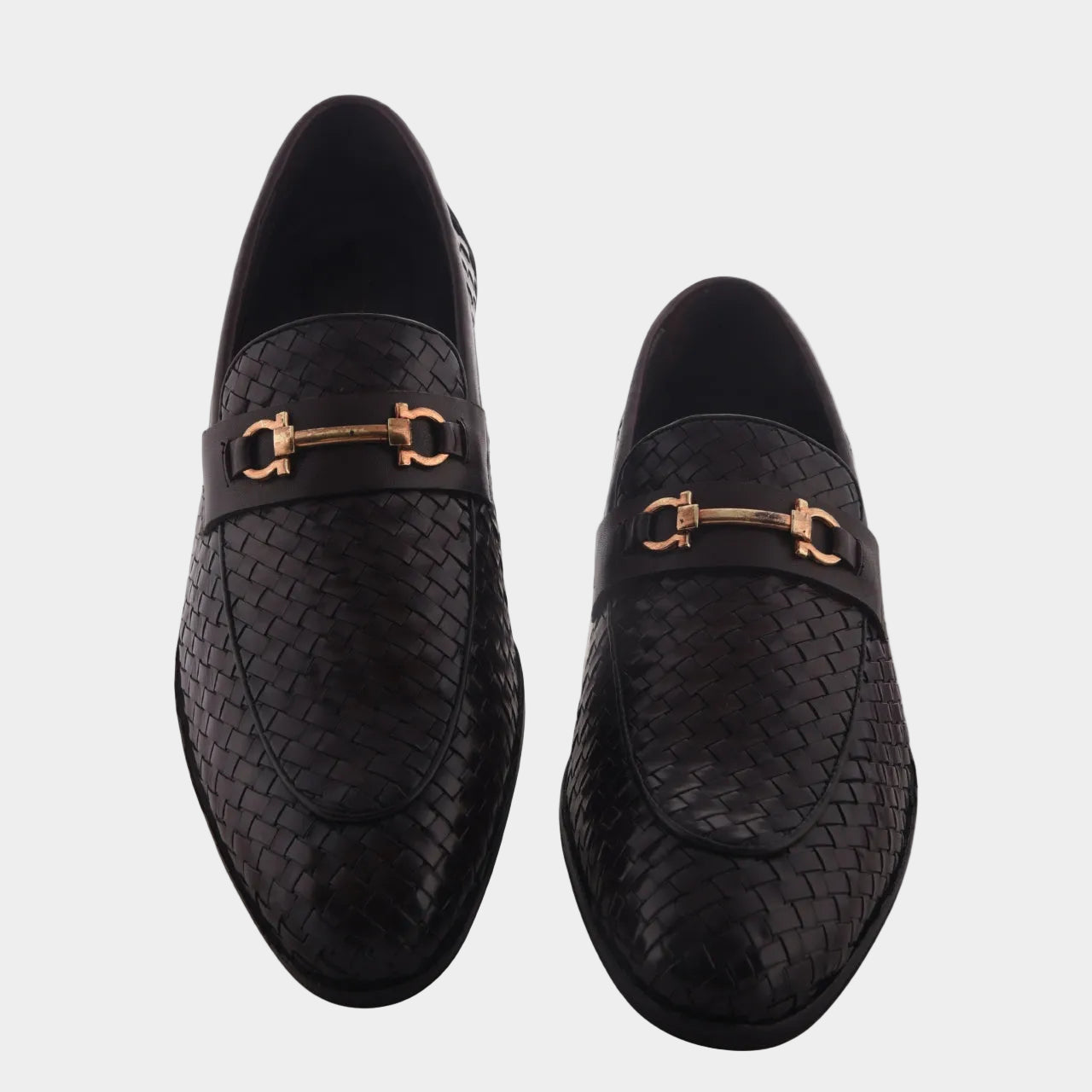 Cobbble Men's Genuine Leather Woven Loafer Shoes - Cherry