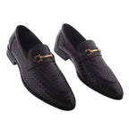 Cobbble Men's Genuine Leather Woven Loafer Shoes - Cherry