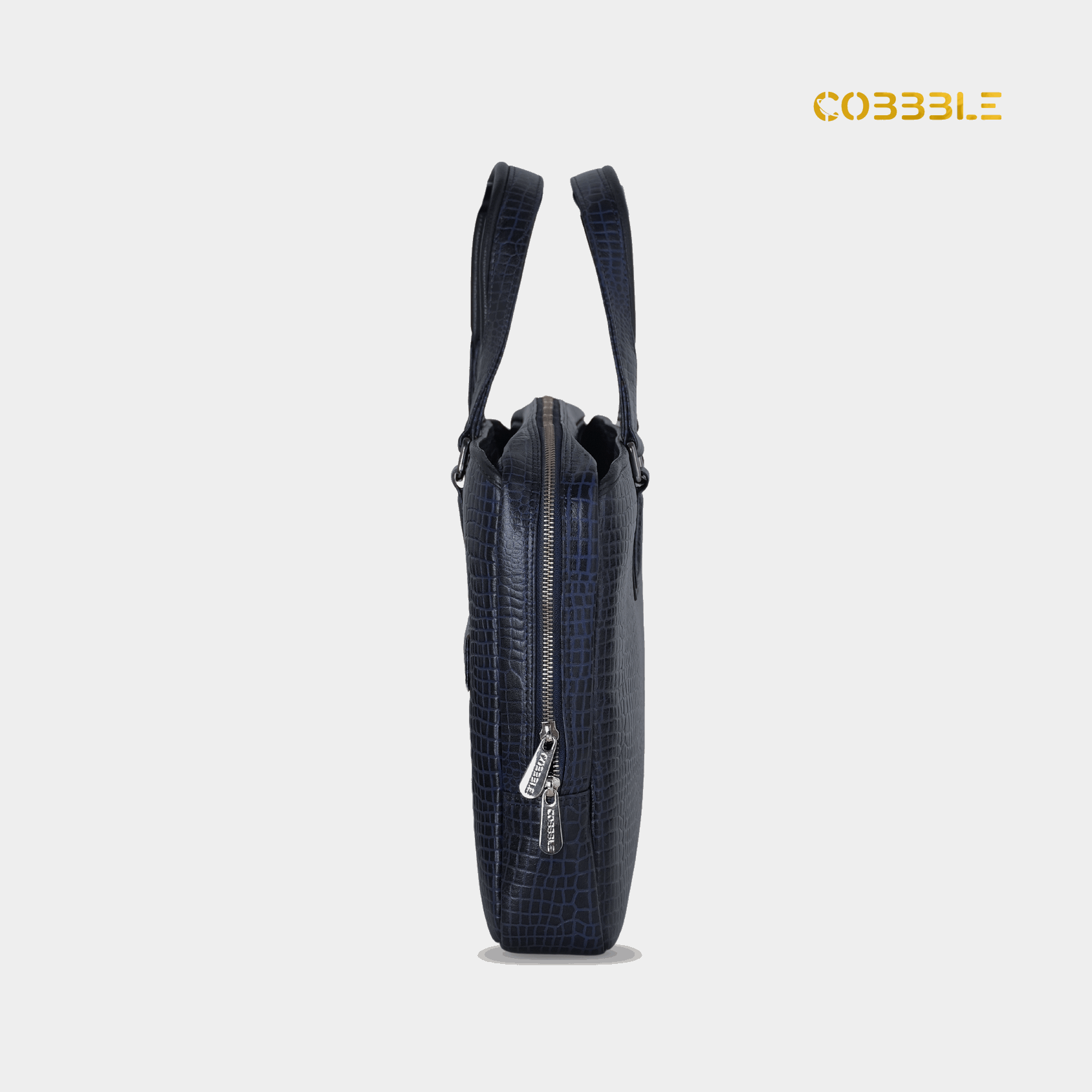Cobbble Croco Executive Laptop Briefcase - Navy Blue