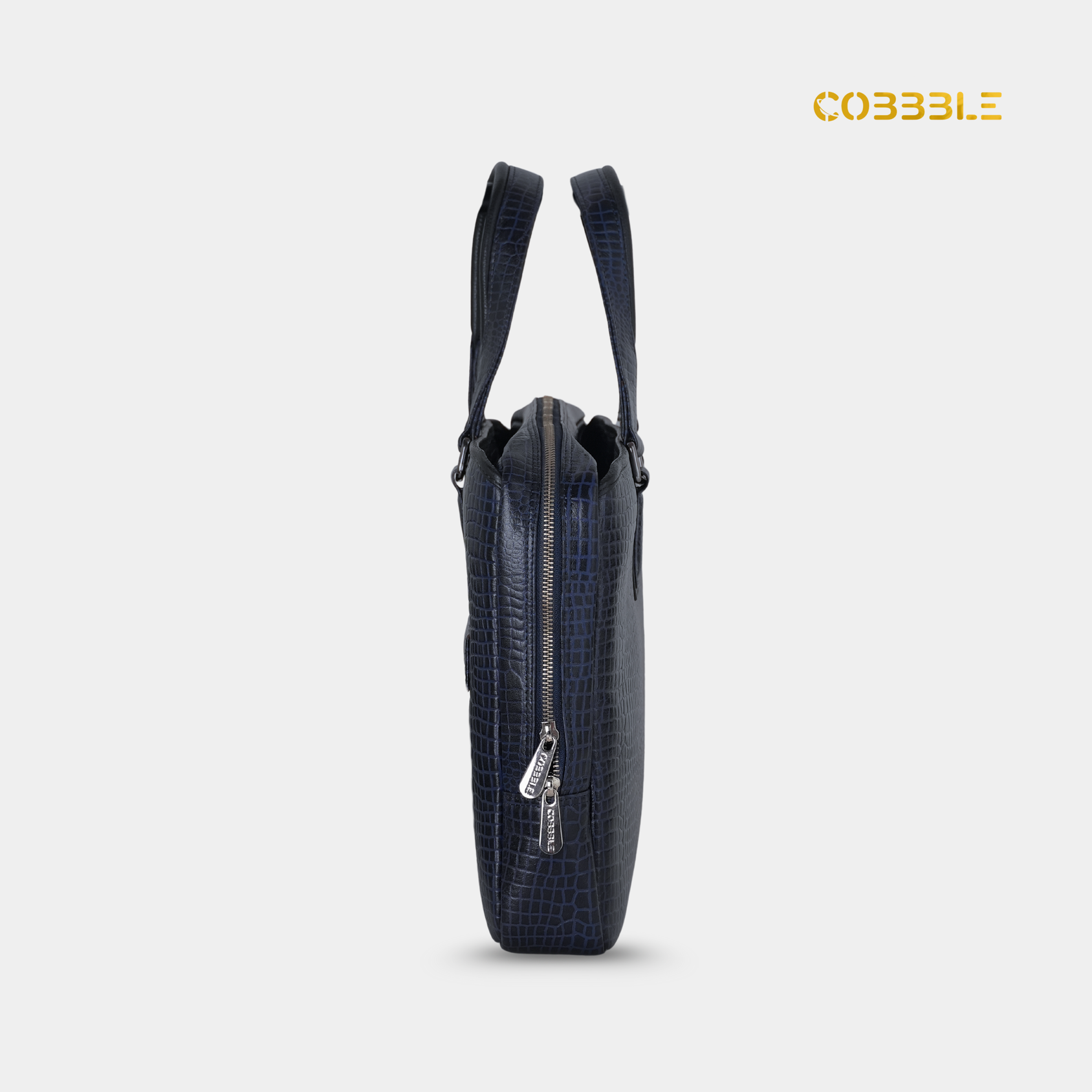 Cobbble Croco Executive Laptop Briefcase - Navy Blue