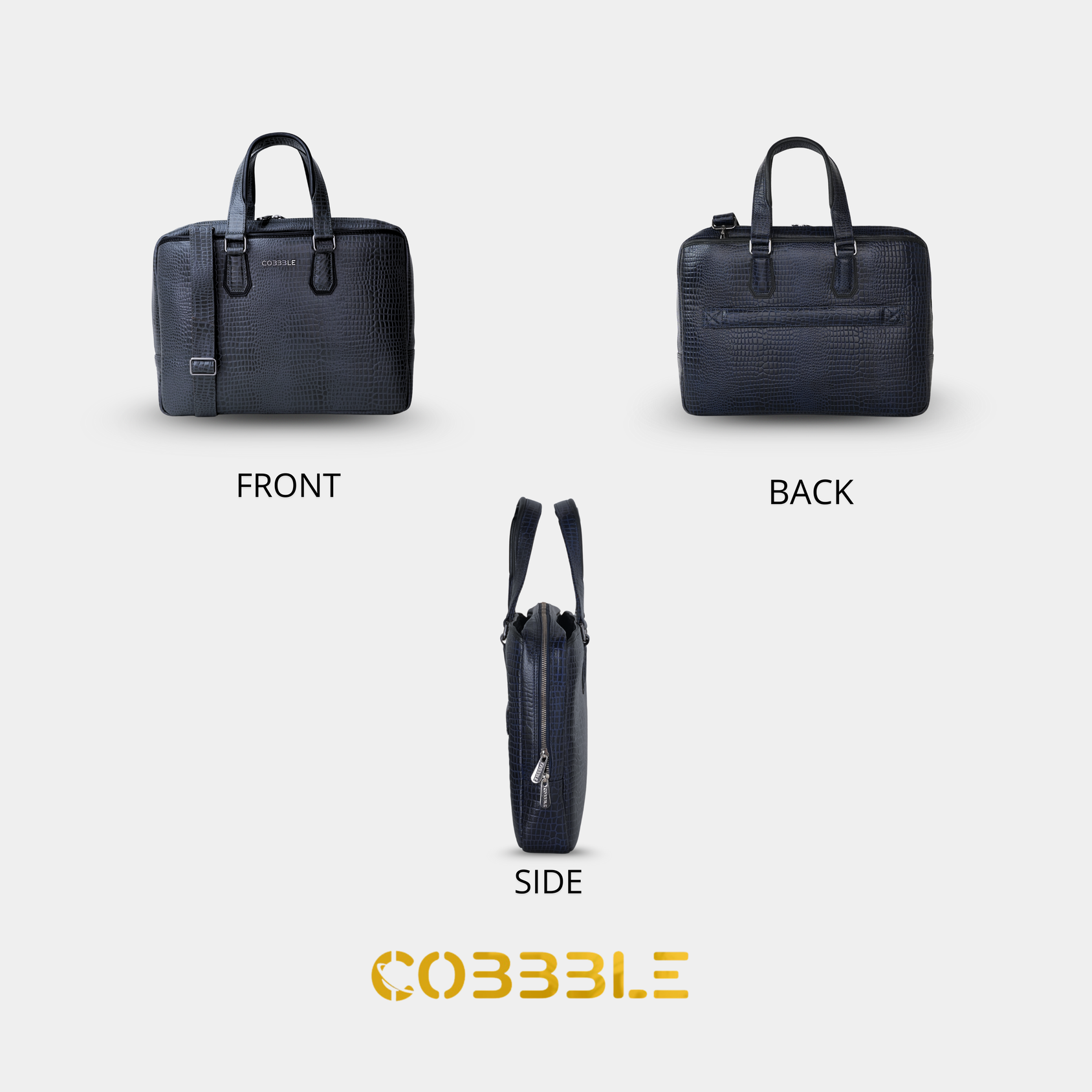 Cobbble Croco Executive Laptop Briefcase - Navy Blue