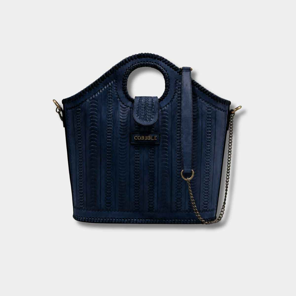 Cobbble Signature Tooled Tote - Blue