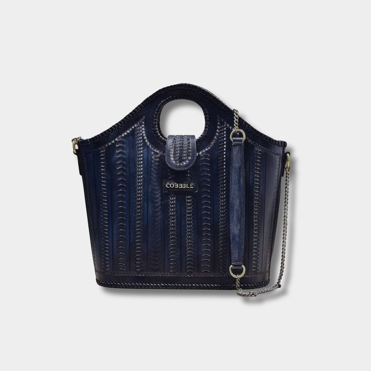 Cobbble Signature Tooled Tote - Blue