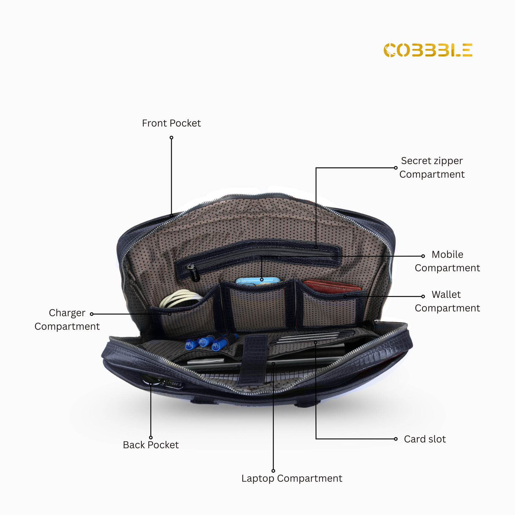 Cobbble Croco Executive Laptop Briefcase - Navy Blue