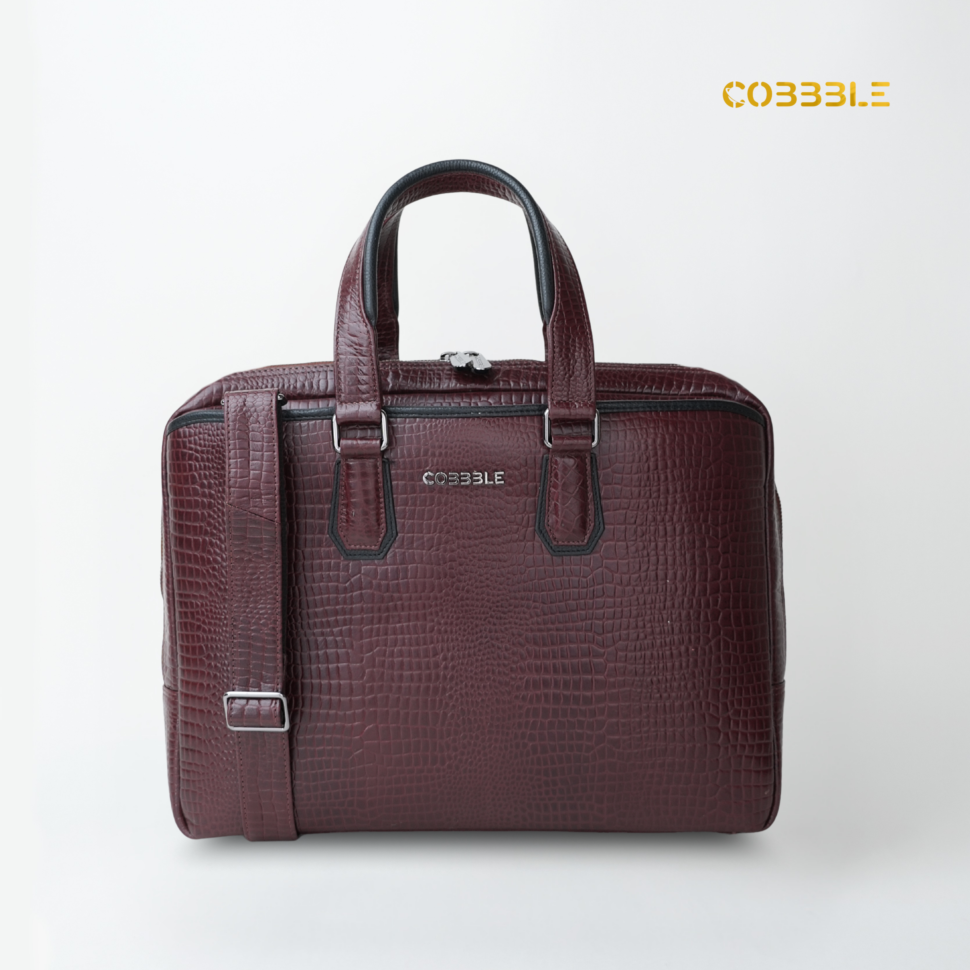 Cobbble Croco Executive Laptop Briefcase - Cherry