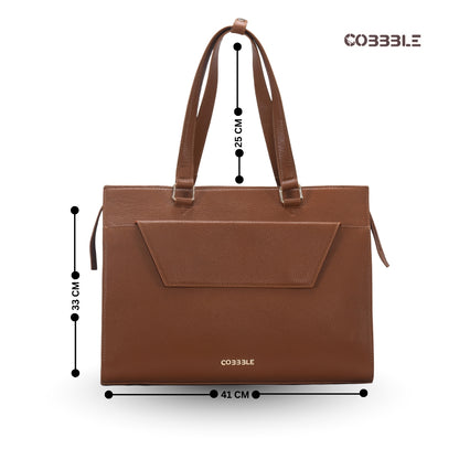 Cobbble Woman Shoulder Laptop Bag - Tan, Multi-Pocket