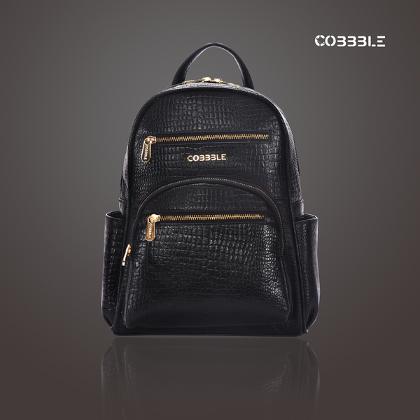 Cobbble Woman Croco Day Backpack - Black, Multi-Pocket