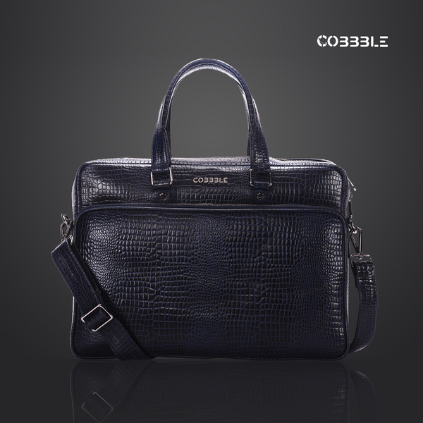 Cobbble Croco Classic Laptop Briefcase - Black