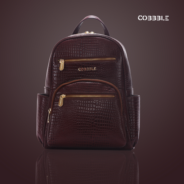 Cobbble Woman Croco Day Backpack - Cherry, Multi-Pocket