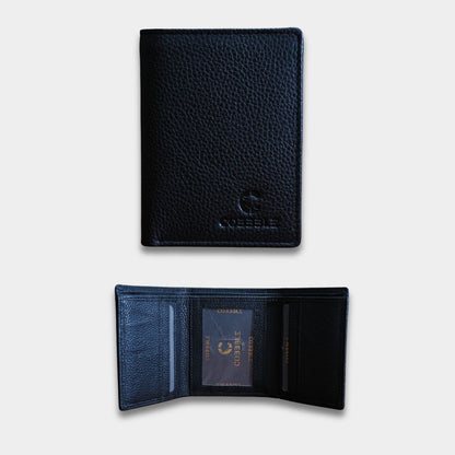 Cobbble Crest Leather Trifold Wallet - Black