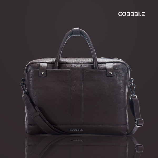 Cobbble Flat Grain Cambridge Laptop Briefcase - Dark Brown