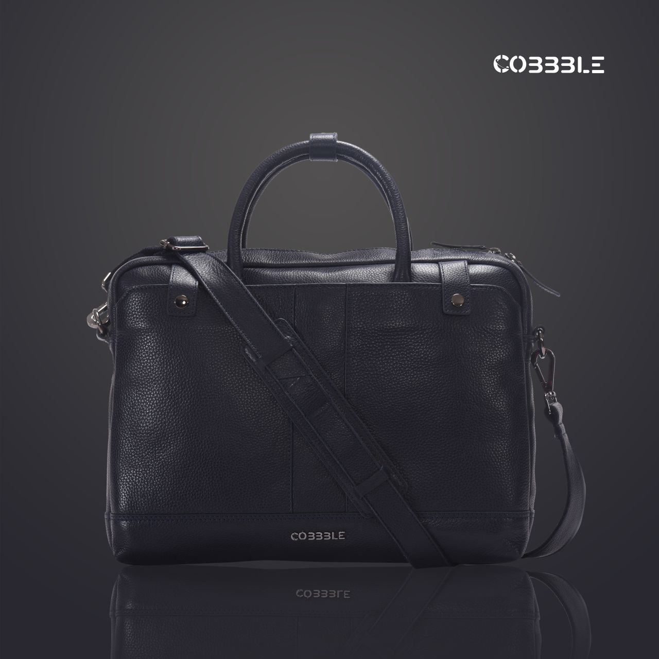 Cobbble Flat Grain Cambridge Laptop Briefcase - Black