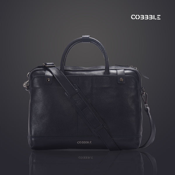 Cobbble Flat Grain Cambridge Laptop Briefcase - Black