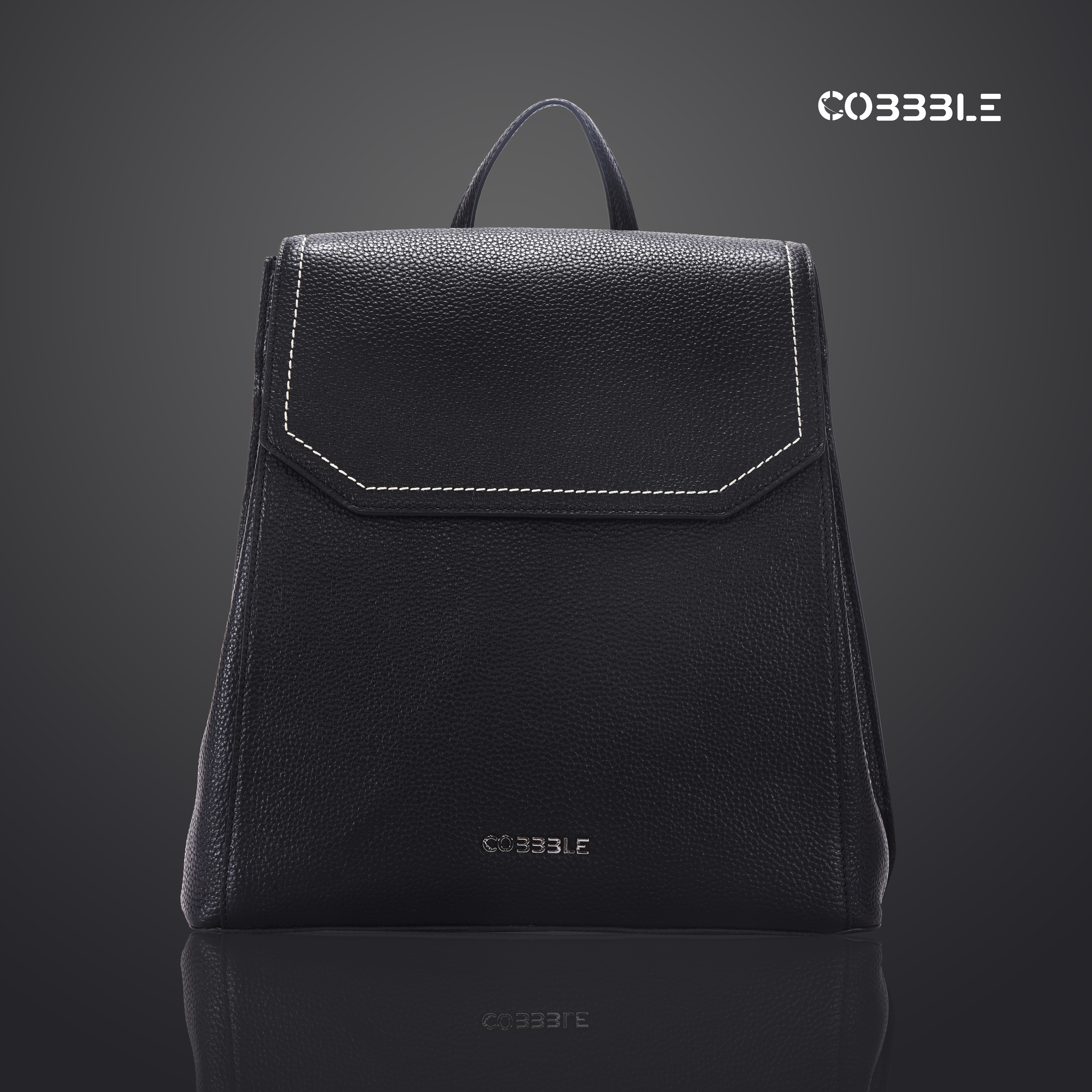 Cobbble Woman Mabel Flap Backpack – Black, Tab Sleeve