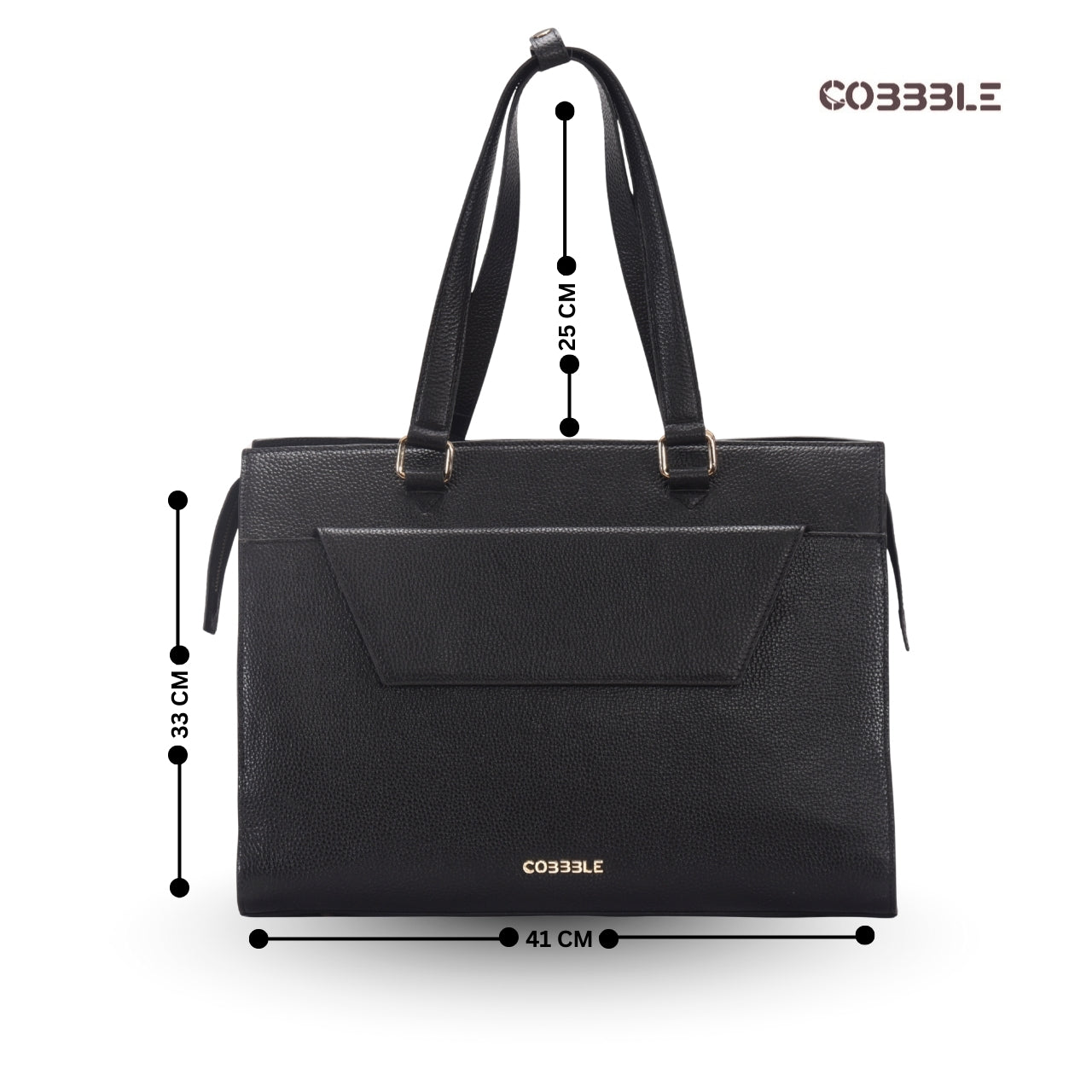 Cobbble Woman Shoulder Laptop Bag - Black, Multi-Pocket