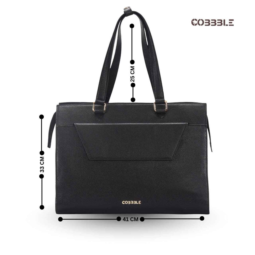 Women's Luxury Bags - Cobbble Woman Shoulder Laptop Bag - Black, Multi-Pocket