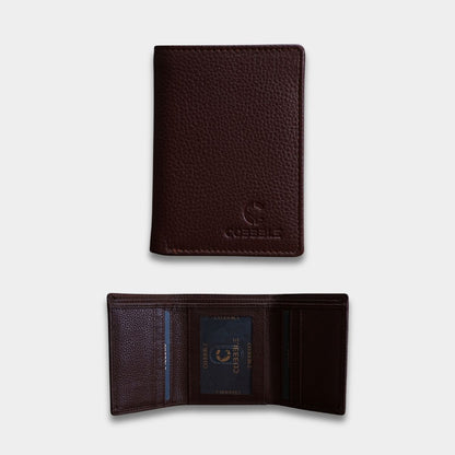 Cobbble Crest Leather Trifold Wallet - Brown