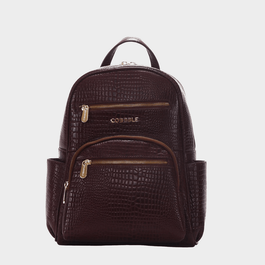 Cobbble Woman Croco Day Backpack - Cherry, Multi-Pocket