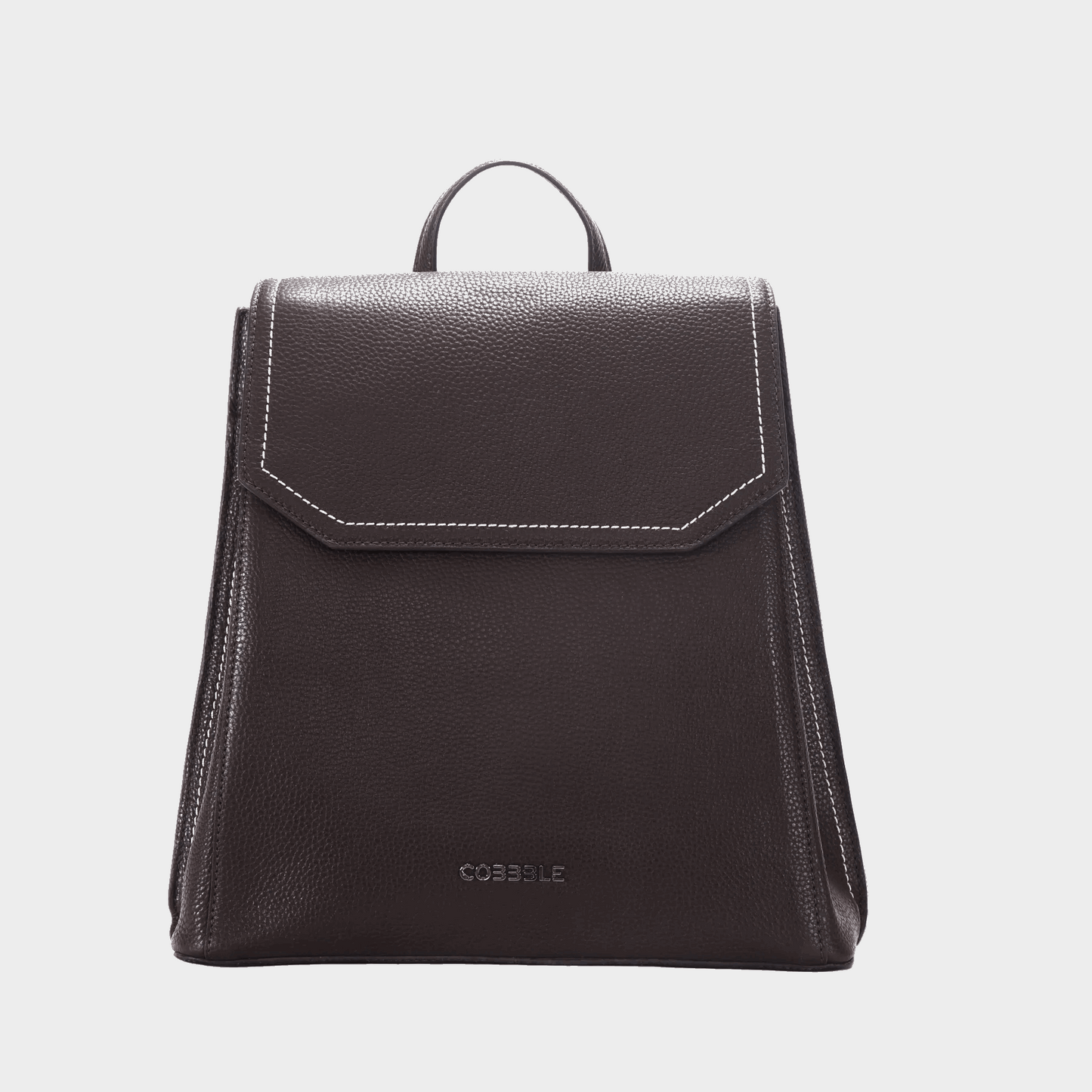 Cobbble Woman Mabel Flap Backpack – Dark Brown, Tab Sleeve