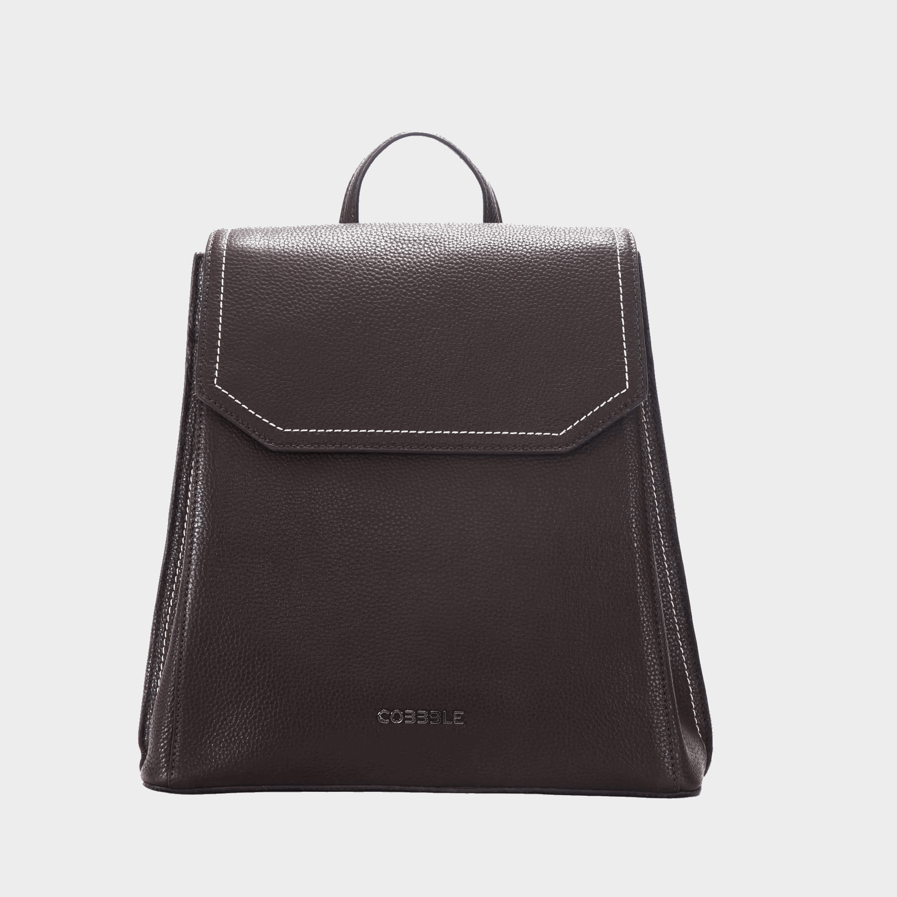 Cobbble Woman Mabel Flap Backpack – Dark Brown, Tab Sleeve