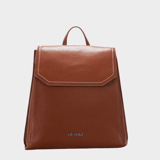 Cobbble Woman Mabel Flap Backpack – Tan, Tab Sleeve