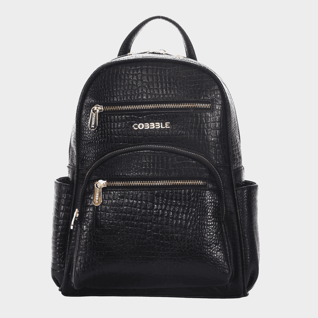 Luxury Backpack for Women - Cobbble Croco Day Backpack in Black