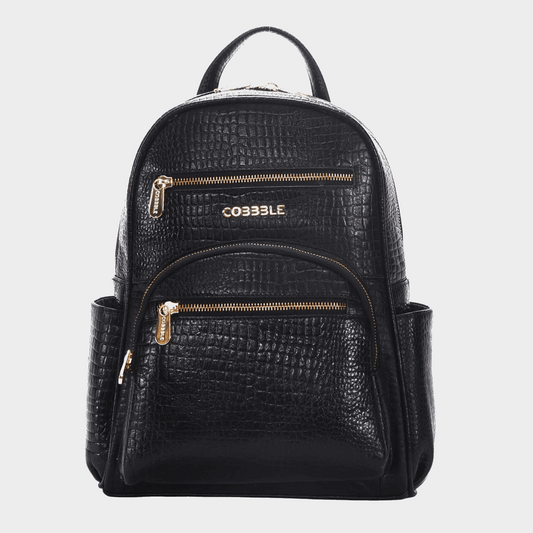 Cobbble Woman Croco Day Backpack - Black, Multi-Pocket