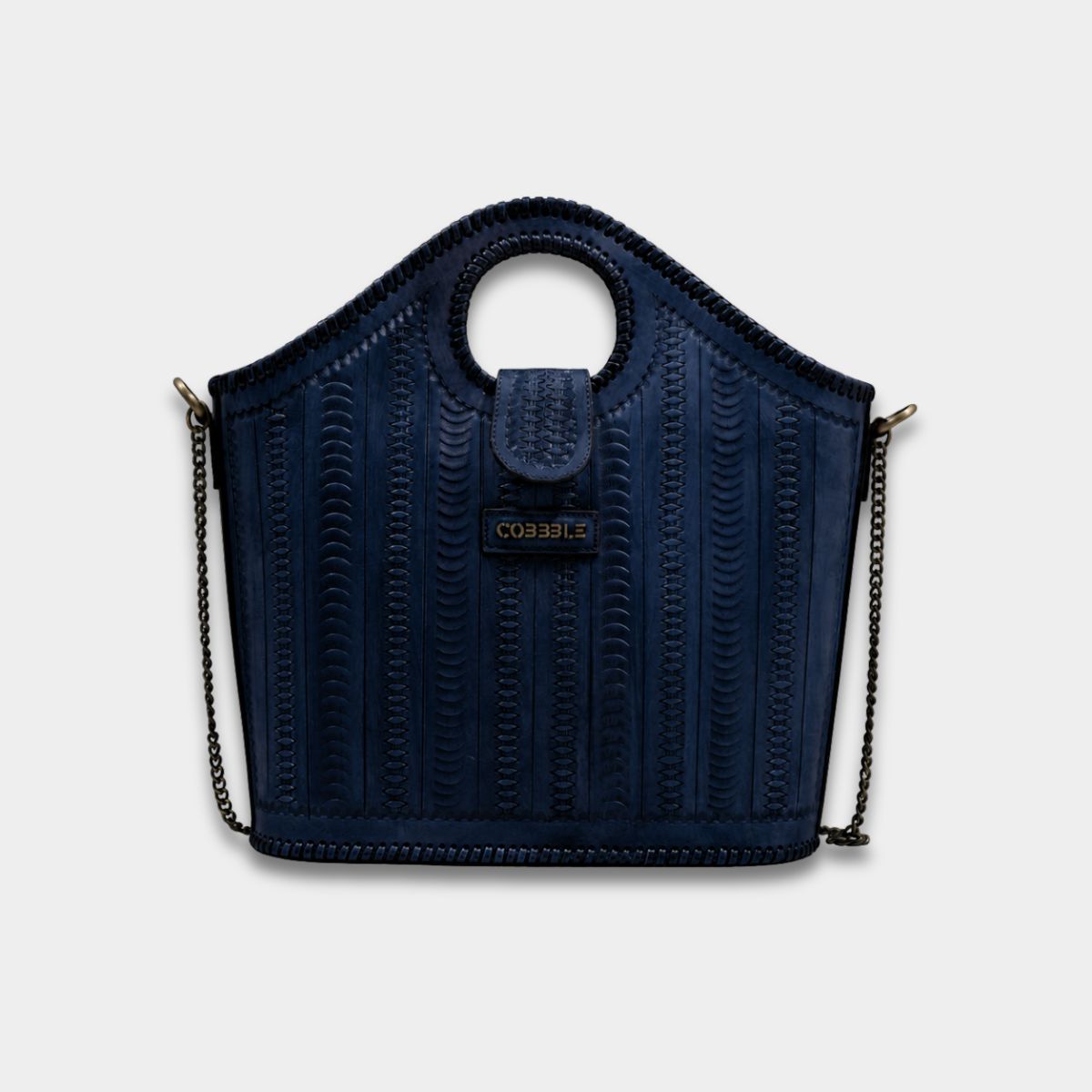Cobbble Signature Tooled Tote - Blue