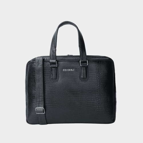 Cobbble Croco Executive Laptop Briefcase - Black Leather