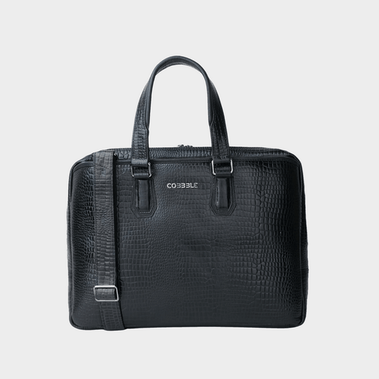 Cobbble Croco Executive Laptop Briefcase - Black