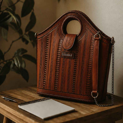Cobbble Signature Tooled Tote - Tan