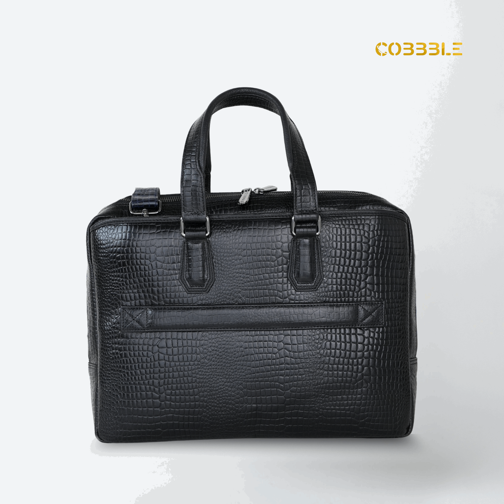 Cobbble Croco Executive Laptop Briefcase - Black