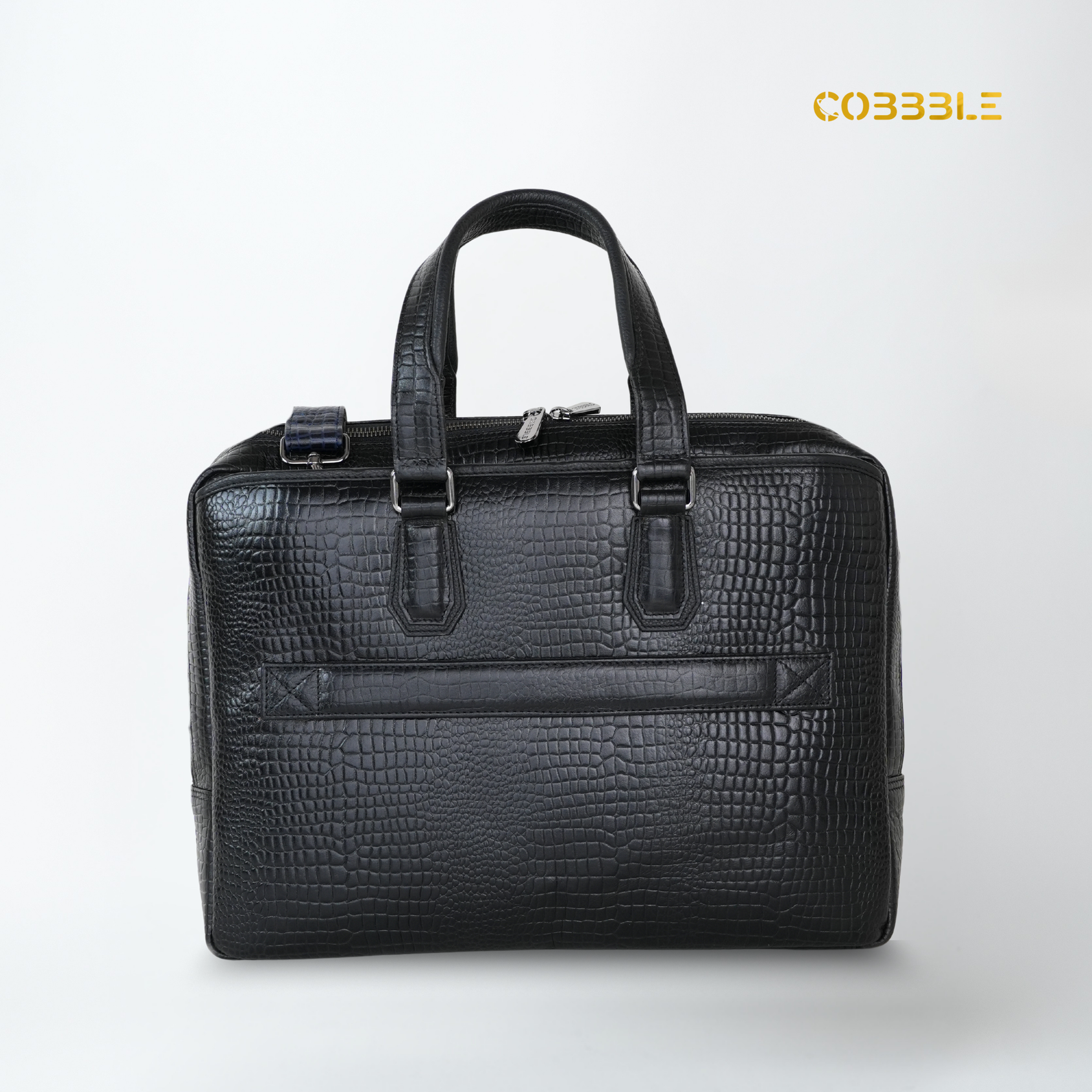 Cobbble Croco Executive Laptop Briefcase - Black