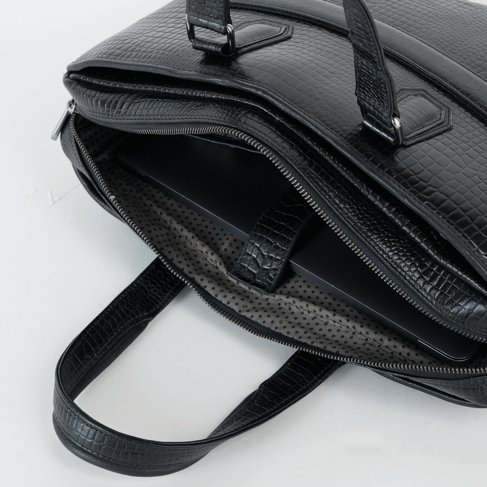 Cobbble Croco Executive Laptop Briefcase - Black