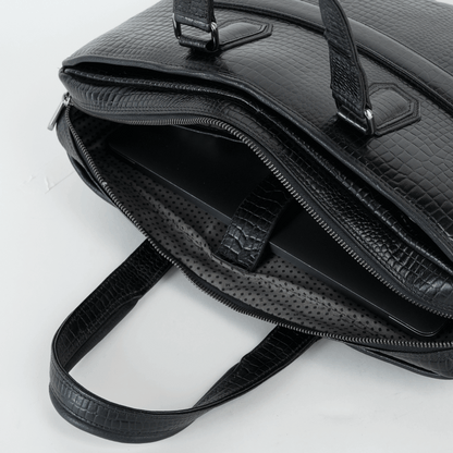 Cobbble Croco Executive Laptop Briefcase - Black